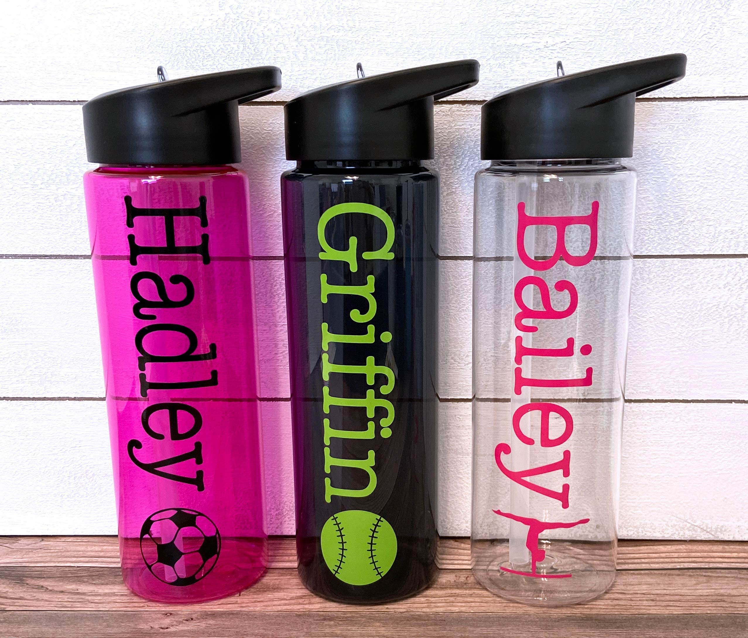 Personalized 24 oz Sports-Themed Water Bottle Tumbler with Custom Vinyl Decal by Avito - Soccer, Volleyball, Baseball, Cheer, Dance, Gymnastics, Ballet, Football, Kids Water Bottle