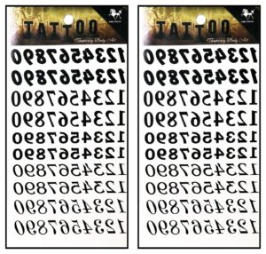 tattoos 2 sheets number 0 to 9 text font letter vintage temporary tattoos stickers fake body arm chest shoulder tattoos for teens men women