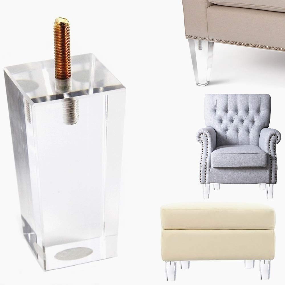 Acrylic Furniture Legs Sofa for Chair Lovseat Ottoman Couch Bed Replacement Bun Feet with Mounting Plates Set of 4 (6 inch Furniture Legs)