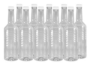 pinnacle mercantile 32 oz. long neck plastic bottles (10-pack) empty, reusable, bpa-free | screw on caps | liquor, condiment, shaved ice topping use | compatible with speed pours …