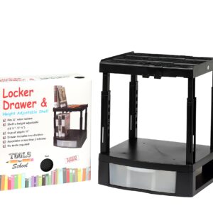 Tools for School Locker Drawer and Height Adjustable Shelf. Includes Removable Drawer Dividers. Heavy Duty. Fits 12 Inch Wide Locker (Black, Single Drawer)