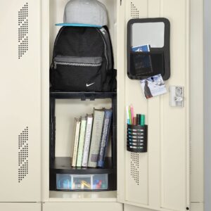 Tools for School Locker Drawer and Height Adjustable Shelf. Includes Removable Drawer Dividers. Heavy Duty. Fits 12 Inch Wide Locker (Black, Single Drawer)