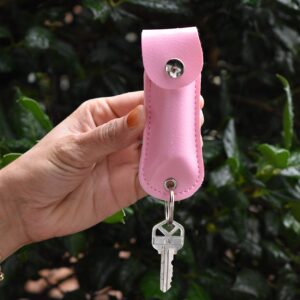 FIGHTSENSE Self Defense Pepper Spray - 1/2 oz Compact Size Maximum Strength Police Grade Formula Best Self Defense Tool for Women W/Leather Pouch Keychain (Pink)