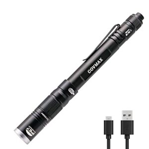 covmax rechargeable pen light flashlight ip67 waterproof with pocket clip 4-zoomable, prefect for inspection,work,repair