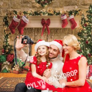 CYLYH 10x10 ft Christmas Photography Backdrops Christmas Fireplace Backdrop Child Christmas Party Decoration Background 087