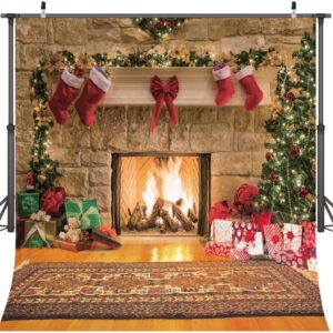 CYLYH 10x10 ft Christmas Photography Backdrops Christmas Fireplace Backdrop Child Christmas Party Decoration Background 087