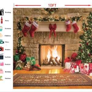 CYLYH 10x10 ft Christmas Photography Backdrops Christmas Fireplace Backdrop Child Christmas Party Decoration Background 087