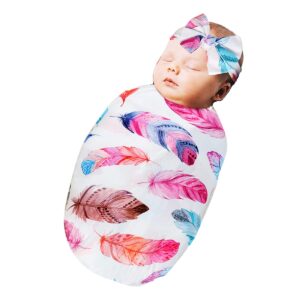 Newborn Receiving Blanket Headband Set - Unisex Soft Baby Swaddle Girl Boy Gifts