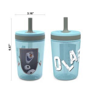 Zak Designs Disney Frozen II Movie Kelso Tumbler Set, Leak-Proof Screw-On Lid with Straw, Made of Durable Plastic and Silicone, Perfect Bundle for Kids (Frozen 2 Olaf, 15 oz, BPA-Free, 2pc Set)