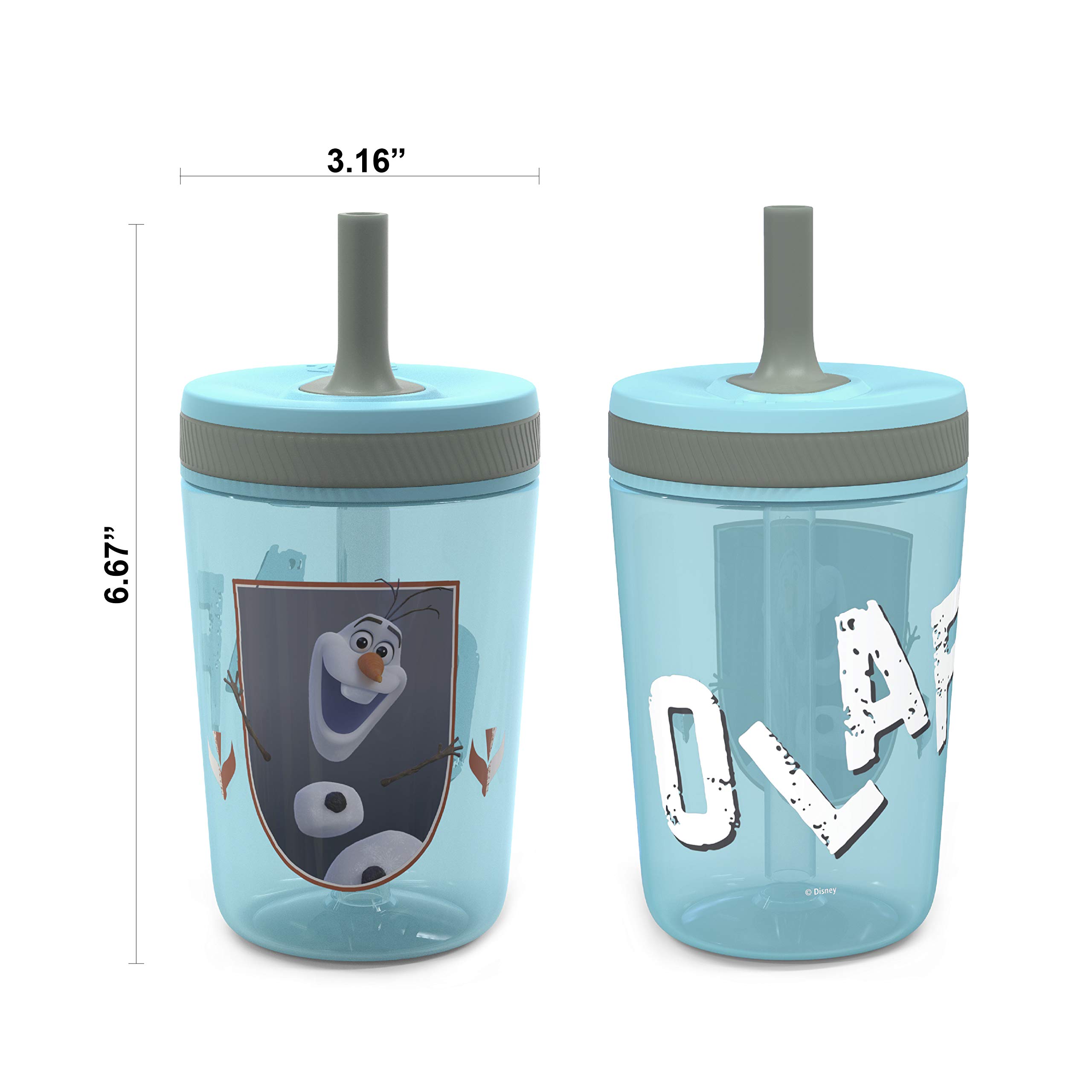 Zak Designs Disney Frozen II Movie Kelso Tumbler Set, Leak-Proof Screw-On Lid with Straw, Made of Durable Plastic and Silicone, Perfect Bundle for Kids (Frozen 2 Olaf, 15 oz, BPA-Free, 2pc Set)