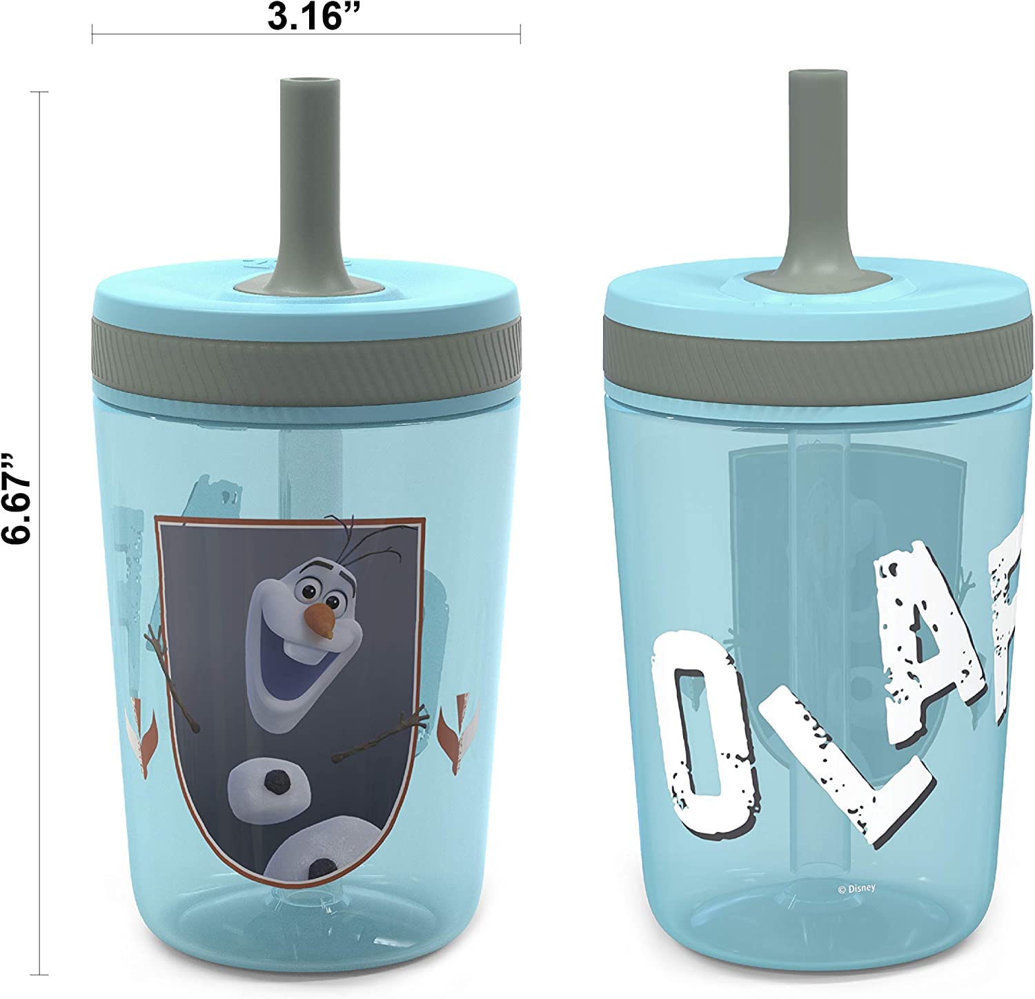 Zak Designs Disney Frozen II Movie Kelso Tumbler Set, Leak-Proof Screw-On Lid with Straw, Made of Durable Plastic and Silicone, Perfect Bundle for Kids (Frozen 2 Olaf, 15 oz, BPA-Free, 2pc Set)