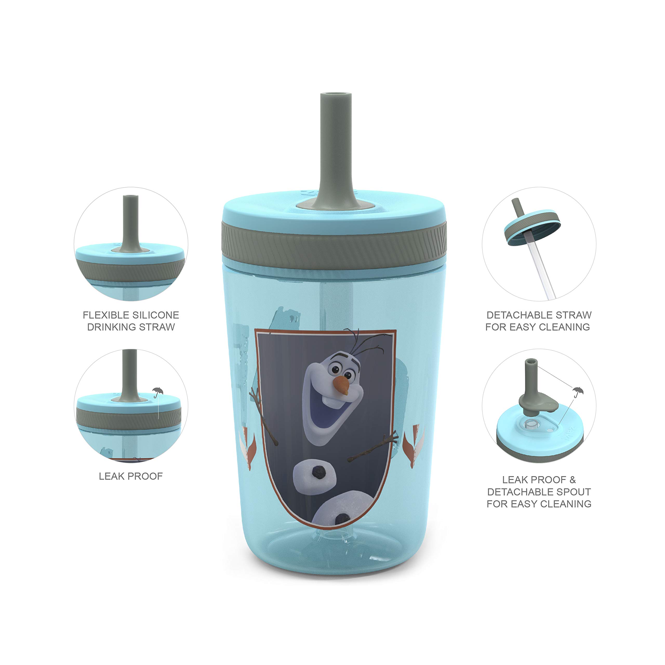 Zak Designs Disney Frozen II Movie Kelso Tumbler Set, Leak-Proof Screw-On Lid with Straw, Made of Durable Plastic and Silicone, Perfect Bundle for Kids (Frozen 2 Olaf, 15 oz, BPA-Free, 2pc Set)