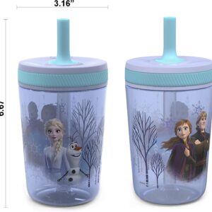 Zak Designs Disney Frozen II Movie Kelso Tumbler Set, Leak-Proof Screw-On Lid with Straw, Made of Durable Plastic and Silicone, Perfect Bundle for Kids (Frozen 2 Olaf, 15 oz, BPA-Free, 2pc Set)