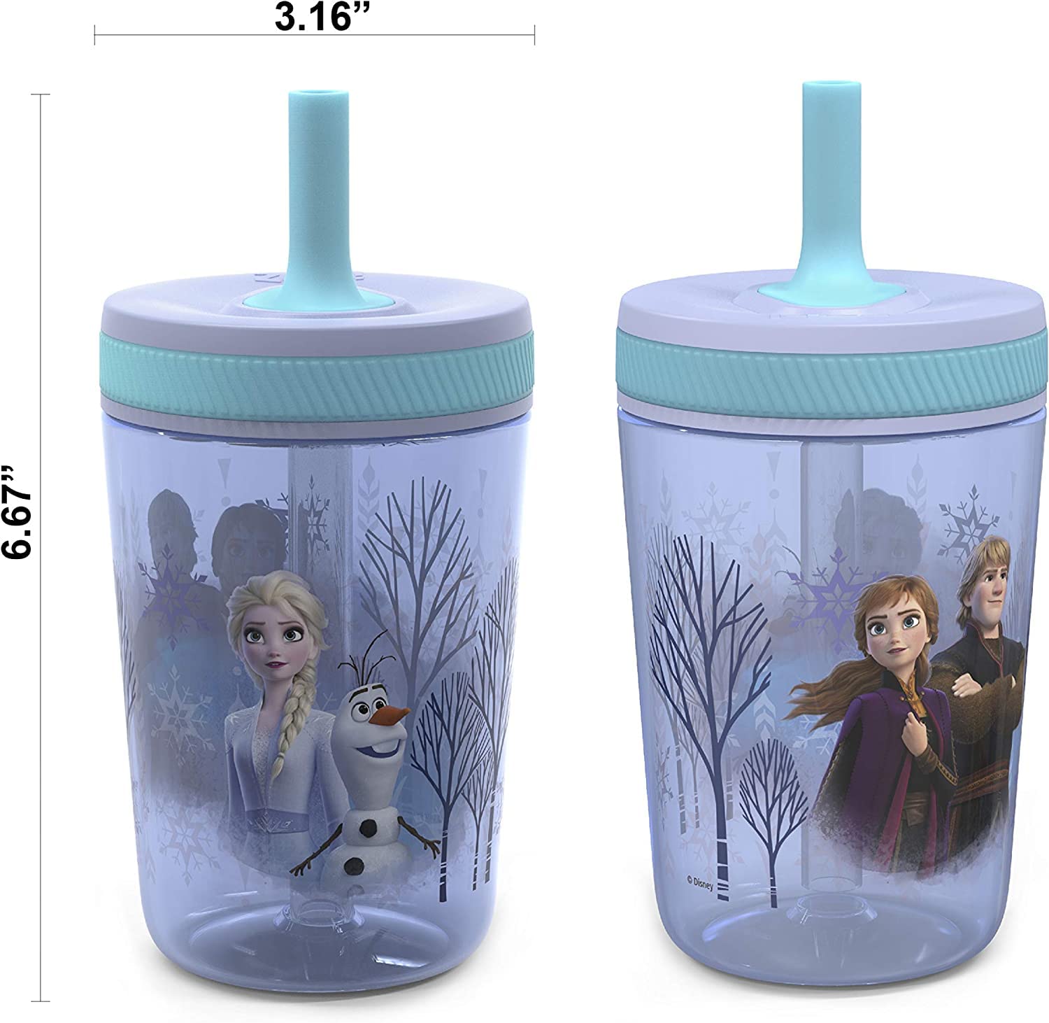 Zak Designs Disney Frozen II Movie Kelso Tumbler Set, Leak-Proof Screw-On Lid with Straw, Made of Durable Plastic and Silicone, Perfect Bundle for Kids (Frozen 2 Olaf, 15 oz, BPA-Free, 2pc Set)