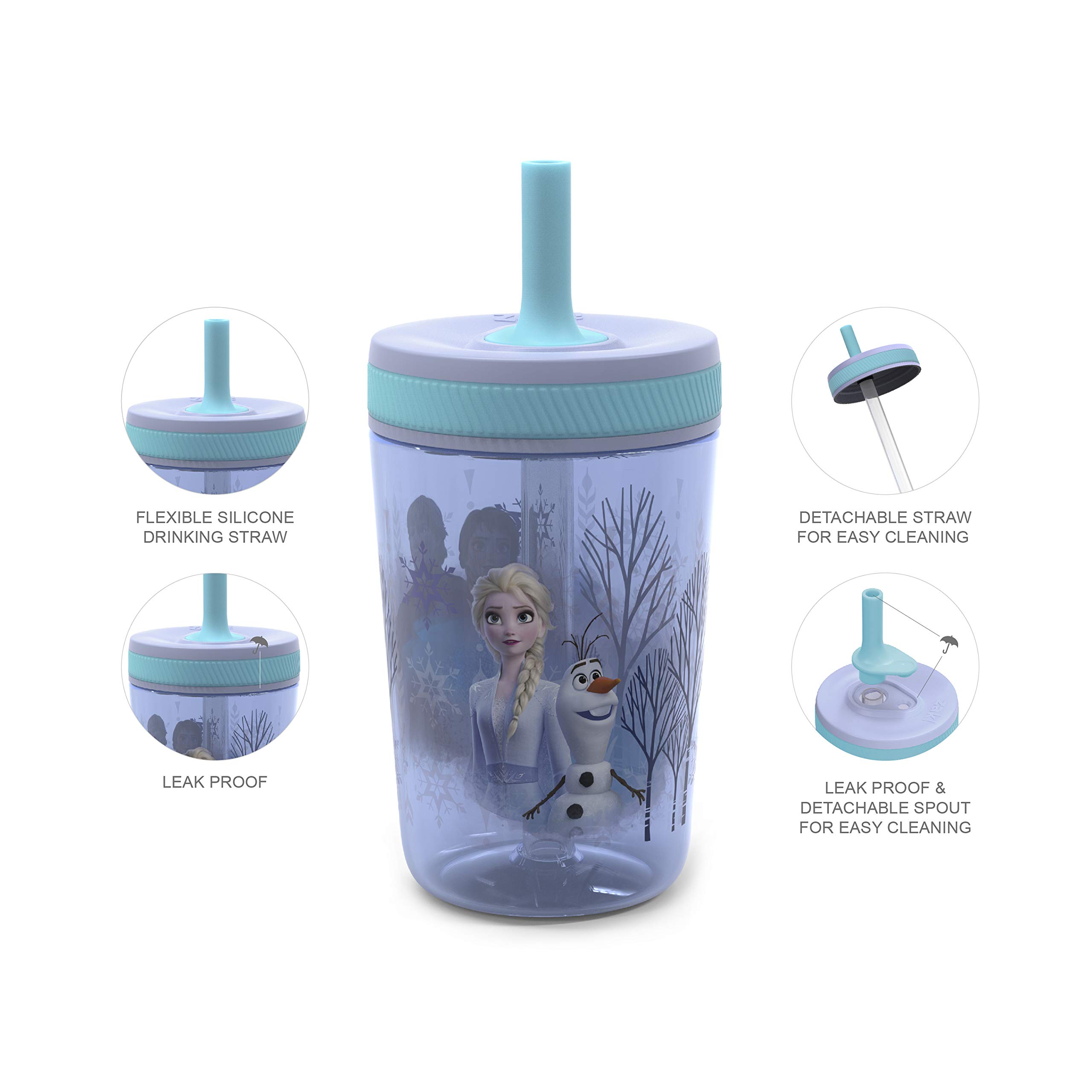 Zak Designs Disney Frozen II Movie Kelso Tumbler Set, Leak-Proof Screw-On Lid with Straw, Made of Durable Plastic and Silicone, Perfect Bundle for Kids (Frozen 2 Olaf, 15 oz, BPA-Free, 2pc Set)