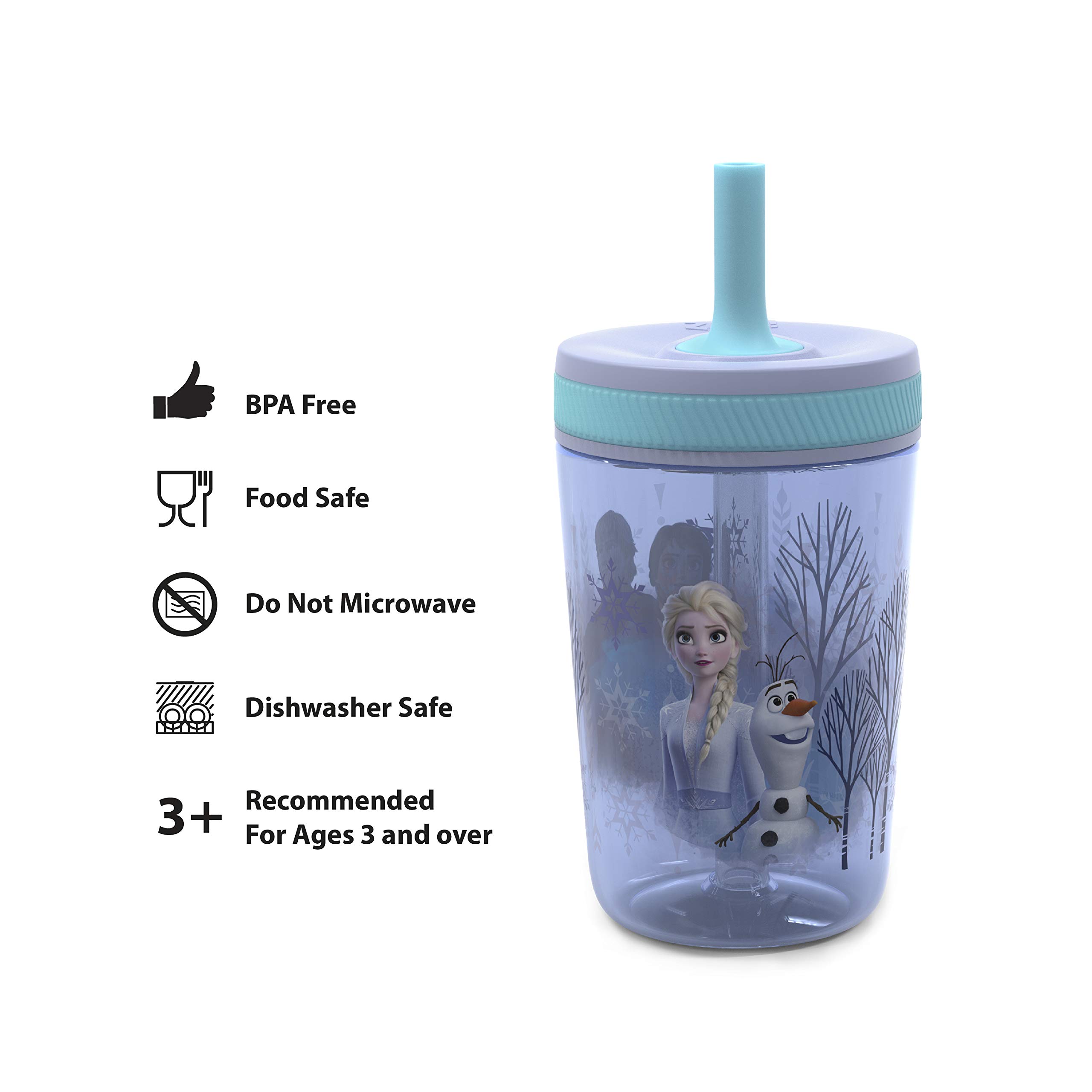 Zak Designs Disney Frozen II Movie Kelso Tumbler Set, Leak-Proof Screw-On Lid with Straw, Made of Durable Plastic and Silicone, Perfect Bundle for Kids (Frozen 2 Olaf, 15 oz, BPA-Free, 2pc Set)