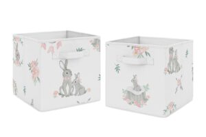 sweet jojo designs blush pink grey woodland boho dream catcher arrow foldable fabric storage cube bins boxes organizer toys baby for gray bunny floral collection - set of 2 - watercolor rose flower
