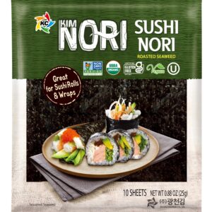 KIMNORI Sushi Nori Seaweed Sheets – 10 Full Size USDA Organic Yaki Roasted Rolls Wraps Snack 100% Natural Laver Gluten Free No MSG Non GMO Vegan Kosher 25 Gram 0.88 Ounce 김 のり 海苔 紫菜