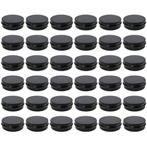 moretoes 36 pack tins, 2 oz metal round balm tins, black tins aluminum cans, empty containers with screw lids for salve, spices or candies