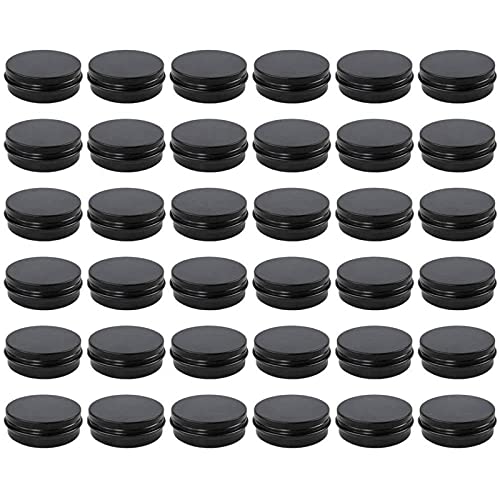 Moretoes 36 Pack Tins, 2 Oz Metal Round Balm Tins, Black Tins Aluminum Cans, Empty Containers with Screw Lids for Salve, Spices or Candies