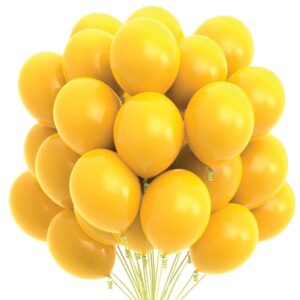 prextex 75 yellow party balloons 12 inch yellow balloons with matching color ribbon for yellow theme party decoration, weddings, baby shower, birthday parties supplies or arch décor - helium quality