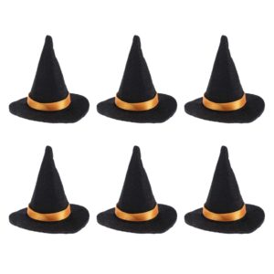 6pcs mini felt witch hats handmade wine bottle decor for halloween party favors diy hair accessories crafts (red)