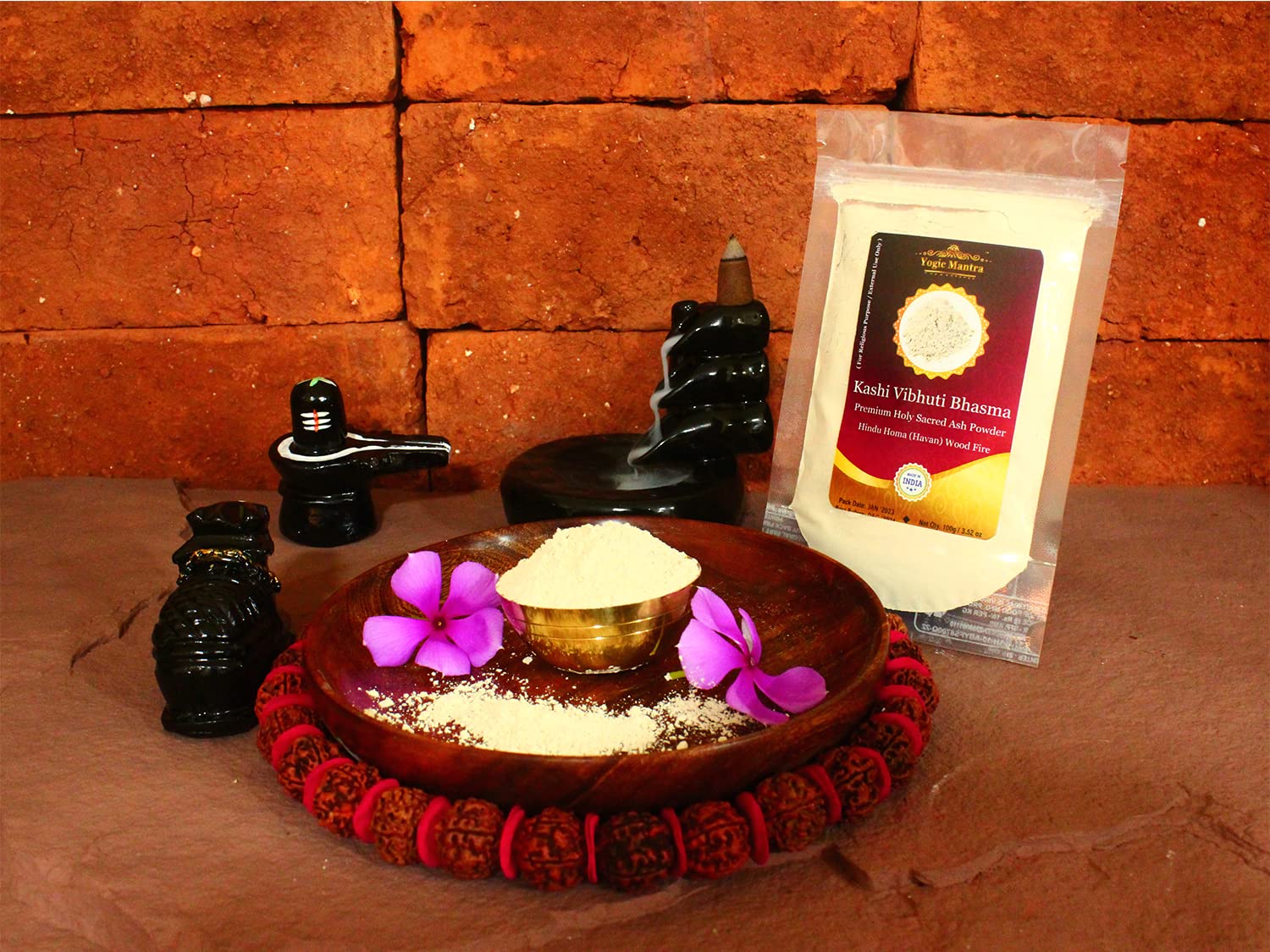 Yogic Mantra Kashi Vibhuti Powder Holy Ash Powder (100 g / 3.52 oz Sacred Ash Resealable Pouch Pack) Energized Vibhuti Bhasma for Hindu Holy Pooja Vidhi, Puja Items Samagri & Vibhooti Tripundra Tikka