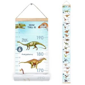 LIFELIKO Personalised Growth Chart for Dinosaur Lovers, Removable Wall Ruler for Boys and Girls, Kid’s Room Decoration (Blue)