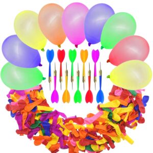 jyongmer darts balloons carnival games set - 1000 pcs assorted color latex balloons water balloon with 10 pcs plastic darts for christmas, carnival, birthday party ＆ outdoor games