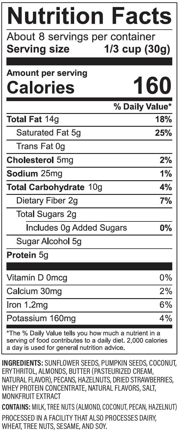 NuTrail Nut Granola Cereal, Vanilla Strawberry, No Sugar Added, Keto, Low Carb, Gluten Free, Grain Free, Healthy Breakfast 8 oz. 1 Count