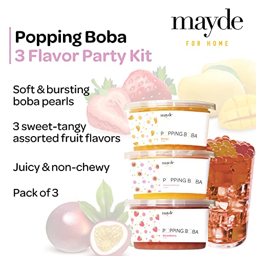 Mayde Bursting Popping Boba Pearls, Strawberry, Mango, Passion Fruit - 3 Flavor Party Kit (490 gms, 3 pack)