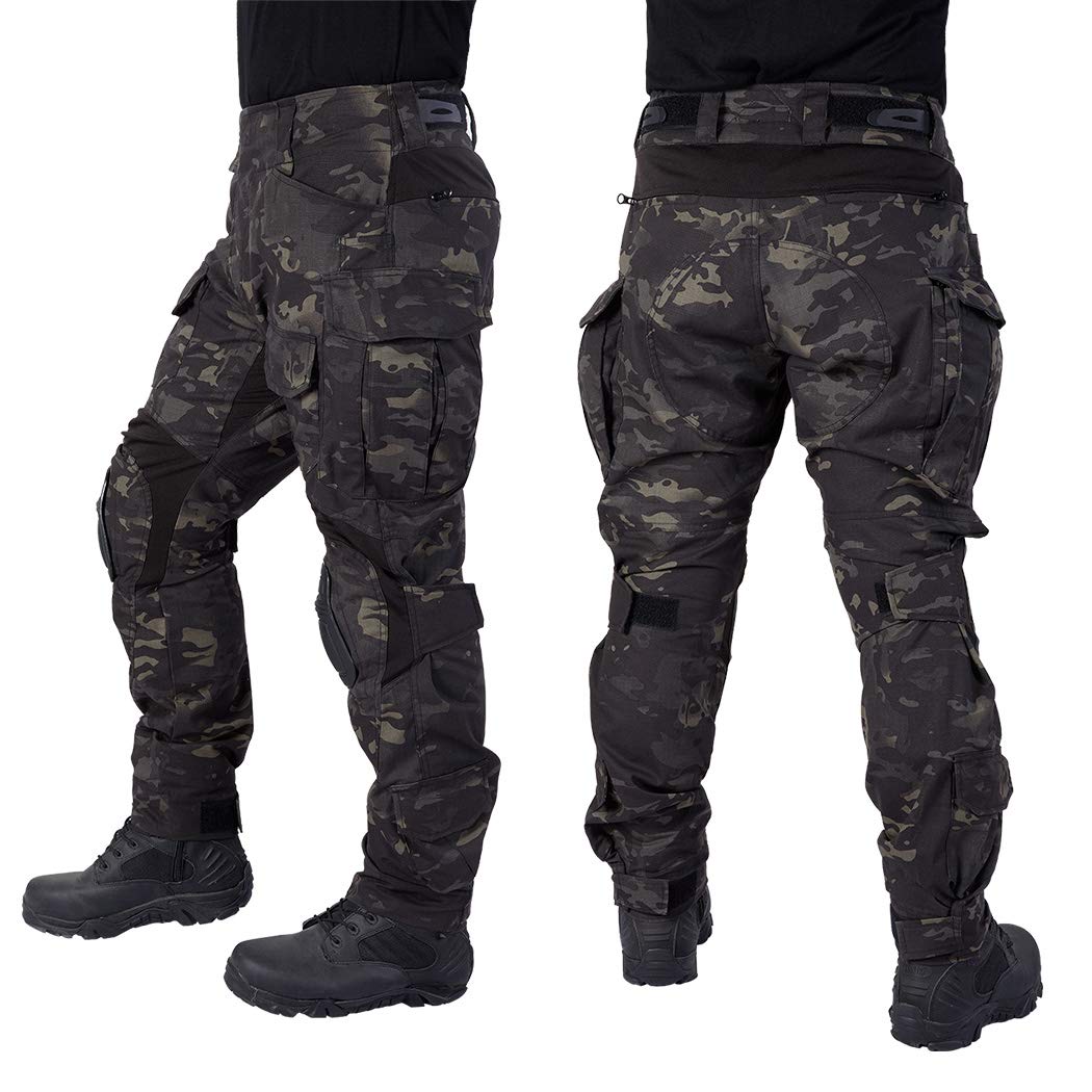 IDOGEAR G3 Combat Pants Multi-camo Men Pants with Knee Pads Tactical Camo Trousers (Multi-camo Black, 34W x 32L)