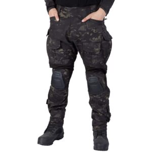 IDOGEAR G3 Combat Pants Multi-camo Men Tactical Pants with Knee Pads Airsoft Hunting Military Paintball Tactical Camo Trousers (Multi-camo Black, 38W x 33L)