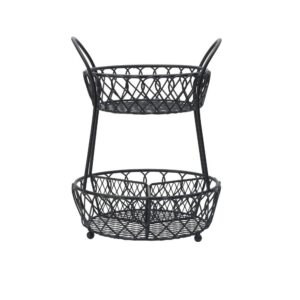 gourmet basics by mikasa loop and lattice 2 tier divided round basket, black