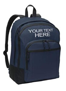 personalized customized basic classic navy college backpacks - add your embroidered name