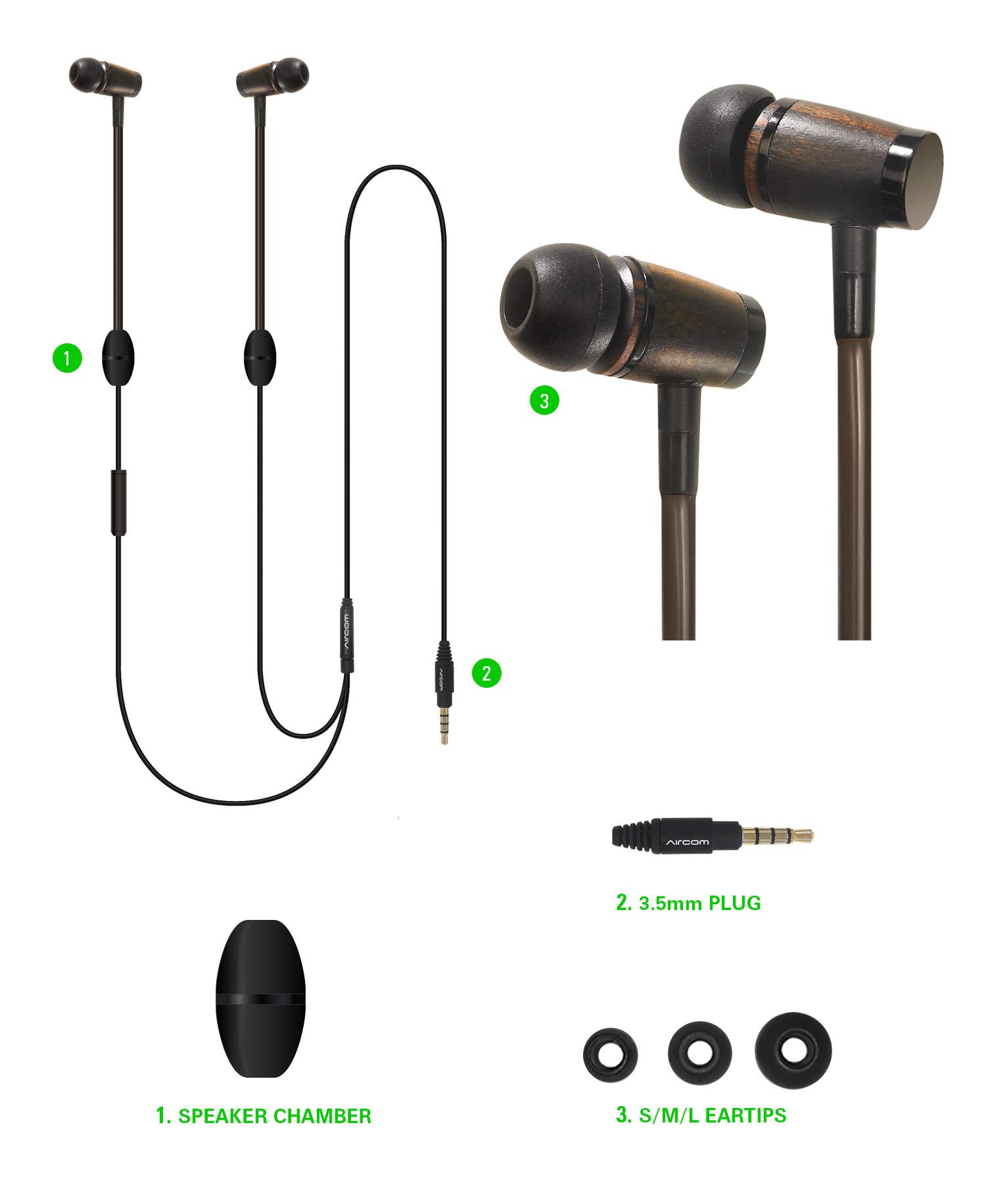Aircom A6 Anti-Radiation Air Tube Headphone - Airflow Audio Technology for Premium Sound and EMF Protection – Wooden Earbuds with Built-in Microphone