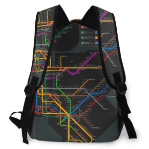 Durable Polyester Rucksacks New York Subway Map Travel Hiking Backpack - Big Capacity Anti-Theft Multipurpose Carry-On Bag for Boys Girls