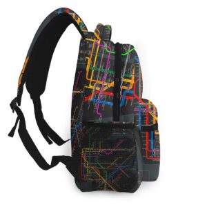 Durable Polyester Rucksacks New York Subway Map Travel Hiking Backpack - Big Capacity Anti-Theft Multipurpose Carry-On Bag for Boys Girls