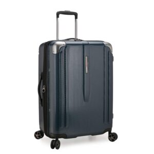 traveler's choice new london ii hardside expandable spinner luggage, navy, checked-medium 26-inch
