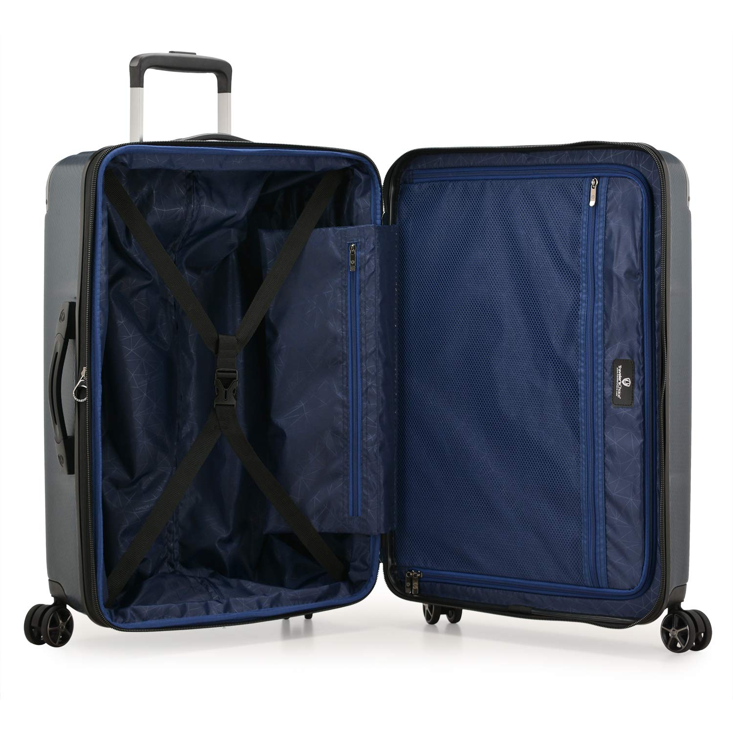 Traveler's Choice New London II Hardside Expandable Spinner Luggage, Navy, Checked-Medium 26-Inch