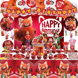 199pcs party supplies, red party decorations red party favors decorations gift set cartoon movie decoration with backdrop cloth flatwares banner balloon(serves 10)