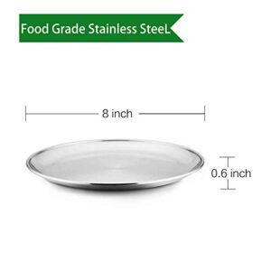 TeamFar Toddler Plates, 8 Inch Stainless Steel Kids Dinner Metal Plates, Round Serving Salad Plates for Camping Outdoor Party, Safe & Healthy, Sturdy & Heavy Duty, Dishwasher Safe – Set of 6