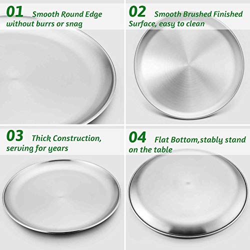 TeamFar Toddler Plates, 8 Inch Stainless Steel Kids Dinner Metal Plates, Round Serving Salad Plates for Camping Outdoor Party, Safe & Healthy, Sturdy & Heavy Duty, Dishwasher Safe – Set of 6