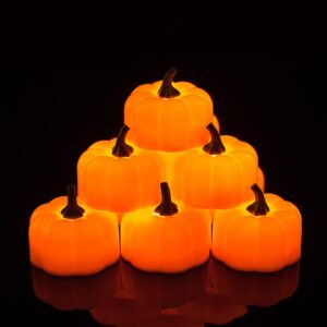 homemory 24 pack led pumpkin lights, halloween pumpkins battery operated, pumpkin tea lights, light up jack o’ lanterns for halloween, orange