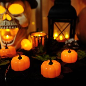 Homemory 24 Pack LED Pumpkin Lights, Halloween Pumpkins Battery Operated, Pumpkin Tea Lights, Light Up Jack O’ Lanterns for Halloween, Orange