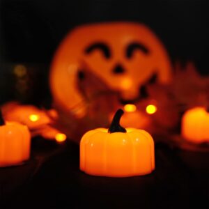 Homemory 24 Pack LED Pumpkin Lights, Halloween Pumpkins Battery Operated, Pumpkin Tea Lights, Light Up Jack O’ Lanterns for Halloween, Orange