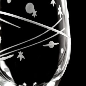 Rolf Glass "Space All Purpose Wine Glass 18 ounce | American Made Glass Design | Comets | Planets and Stars | for the Space Enthusiast's Thirst (Set of 4)