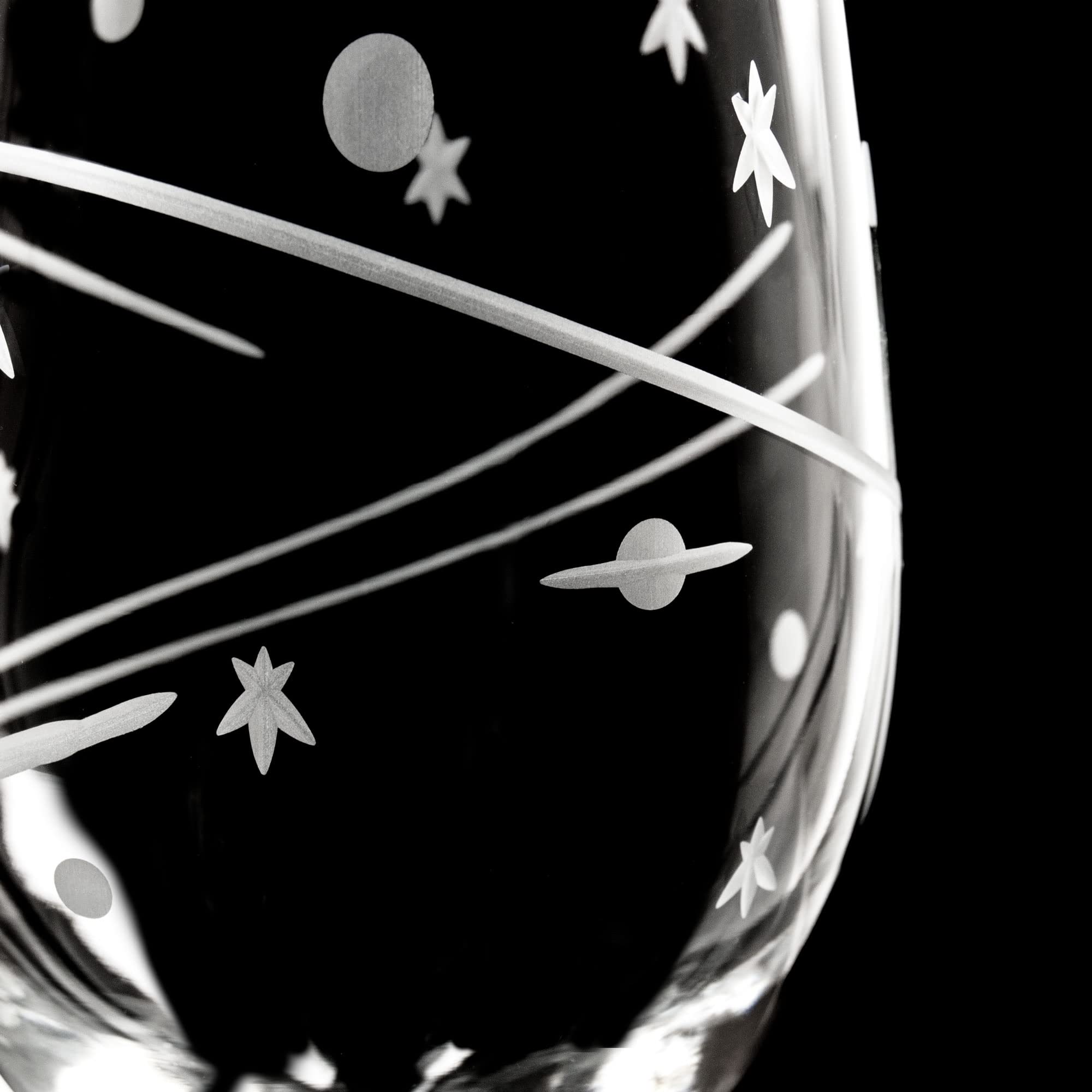 Rolf Glass "Space All Purpose Wine Glass 18 ounce | American Made Glass Design | Comets | Planets and Stars | for the Space Enthusiast's Thirst (Set of 4)