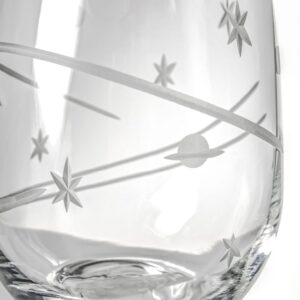 Rolf Glass "Space All Purpose Wine Glass 18 ounce | American Made Glass Design | Comets | Planets and Stars | for the Space Enthusiast's Thirst (Set of 4)