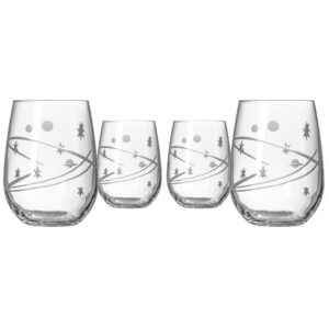 rolf glass space stemless wine glass 17 ounces | lead-free glass | american made glass design | etched tumbler glasses | planets and stars - for the space enthusiast's thirst (set of 4)